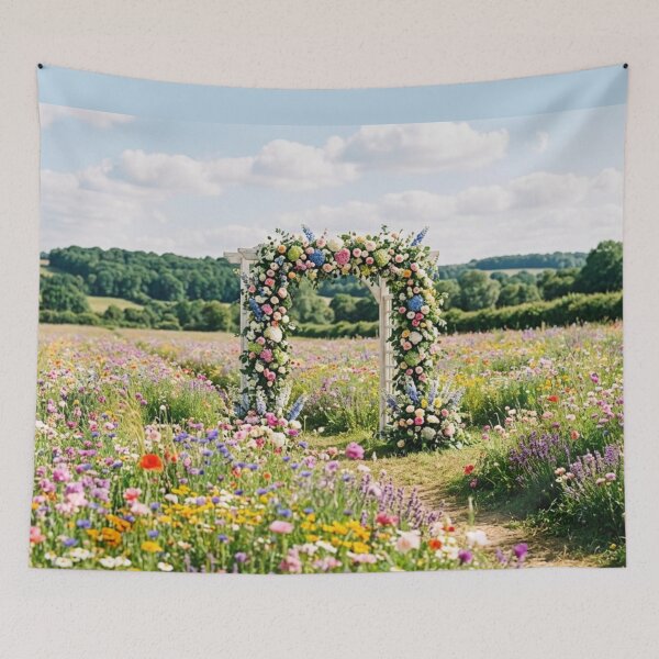 Item preview, A white arch surrounded by flowers in the middle of a field of flowers. designed and sold by Malisa345.