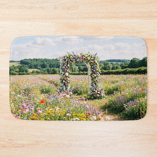 Item preview, A white arch surrounded by flowers in the middle of a field of flowers. designed and sold by Malisa345.