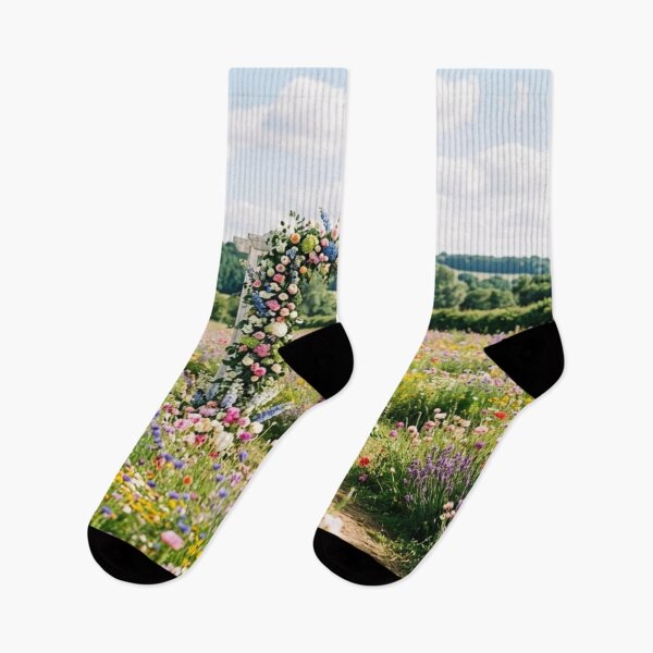 Item preview, A white arch surrounded by flowers in the middle of a field of flowers. designed and sold by Malisa345.