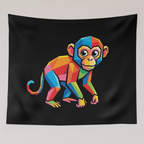 Item preview, Big-Eyed Baby Monkey – Geometric Ape Painting for Interior Decoration designed and sold by bsbd-action.