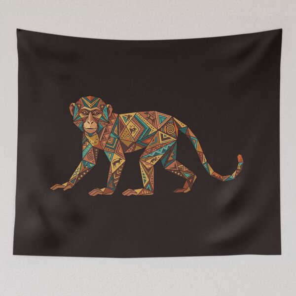 Item preview, Complete Ancestral Ape – Geometric Art Monkey Tapestry for Yoga Studios designed and sold by bsbd-action.