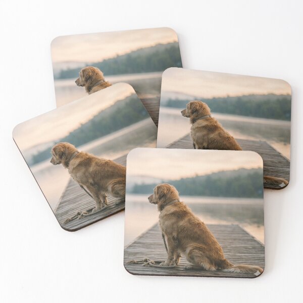 Item preview, Golden Retriever on a wooden dock facing the lake designed and sold by Malisa345.