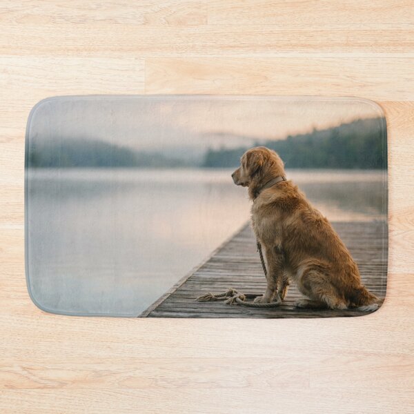 Item preview, Golden Retriever on a wooden dock facing the lake designed and sold by Malisa345.