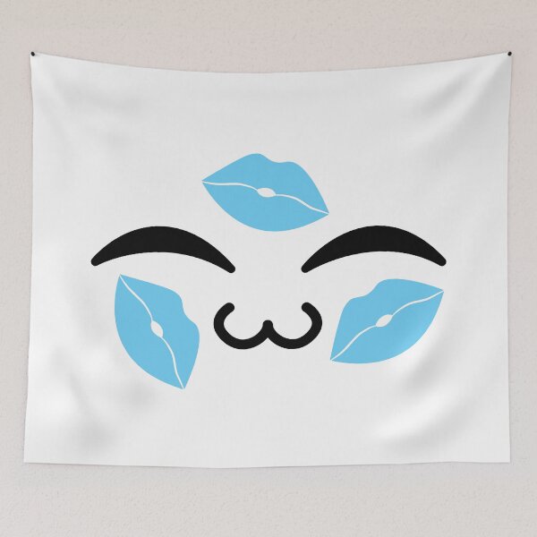 Item preview, Cute kawaii uwu blue kiss marks face designed and sold by BlushyPrint.