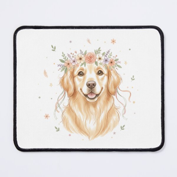 Item preview, Whimsical Golden Retriever Flower Crown Cartoon designed and sold by NatureUnleashed.
