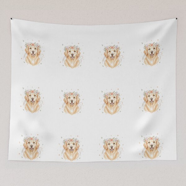 Item preview, Whimsical Golden Retriever Flower Crown Cartoon designed and sold by NatureUnleashed.