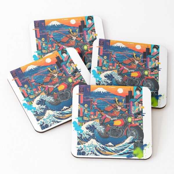Item preview, Ukiyo-e Cyberpunk Samurai Biker Great Wave designed and sold by SholoStudio.