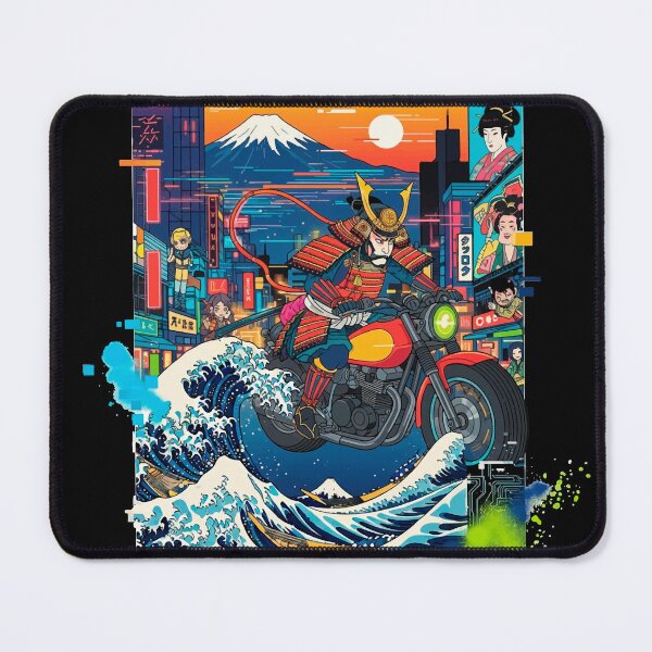 Item preview, Ukiyo-e Cyberpunk Samurai Biker Great Wave designed and sold by SholoStudio.