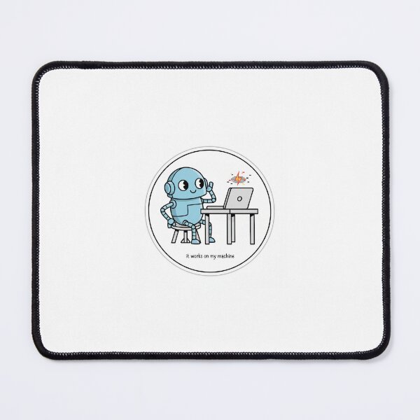 Item preview, “It Works on My Machine” Funny Robot – Minimalist Programmer Humor Sticker designed and sold by mayatA-rt.