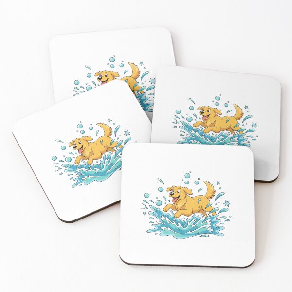 Item preview, Lively Golden Retriever Playing in Water Cartoon designed and sold by NatureUnleashed.