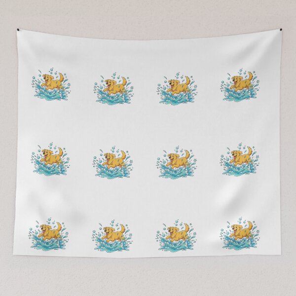 Item preview, Lively Golden Retriever Playing in Water Cartoon designed and sold by NatureUnleashed.