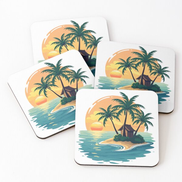 Item preview, Tropical Island Paradise Sunset Palm Trees Beach Vacation Illustration designed and sold by CLC54.