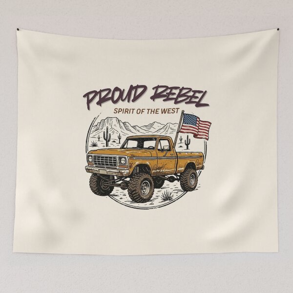 Item preview, Retro Lifted Classic Pickup Truck with American Flag Desert Art designed and sold by Dust And Doom.