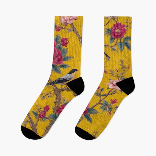 Item preview, Yellow Chinese Silk Floral Birds Pink Flowers Carpet designed and sold by GrinGalore.