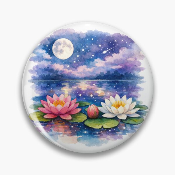 Item preview, Moonlit Lotus Lake Watercolor Art designed and sold by TessaraDesigns.