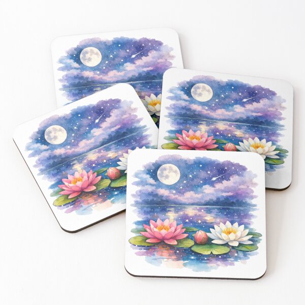 Item preview, Moonlit Lotus Lake Watercolor Art designed and sold by TessaraDesigns.