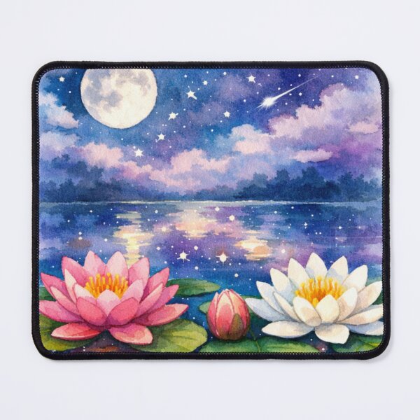 Item preview, Moonlit Lotus Lake Watercolor Art designed and sold by TessaraDesigns.