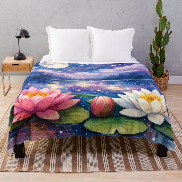 Item preview, Moonlit Lotus Lake Watercolor Art designed and sold by TessaraDesigns.
