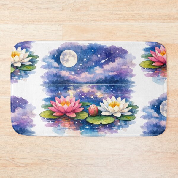 Item preview, Moonlit Lotus Lake Watercolor Art designed and sold by TessaraDesigns.