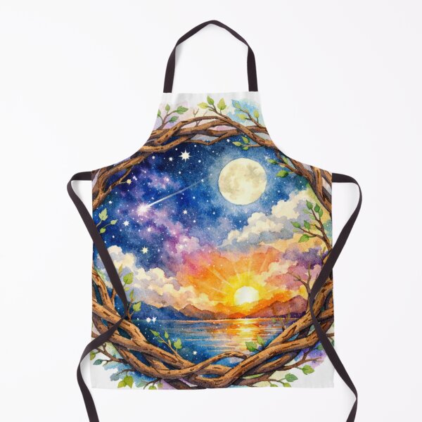 Item preview, Sunset Moon Wreath Landscape Watercolor Art designed and sold by TessaraDesigns.