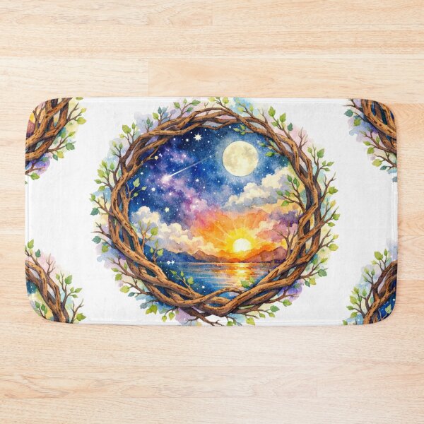Item preview, Sunset Moon Wreath Landscape Watercolor Art designed and sold by TessaraDesigns.