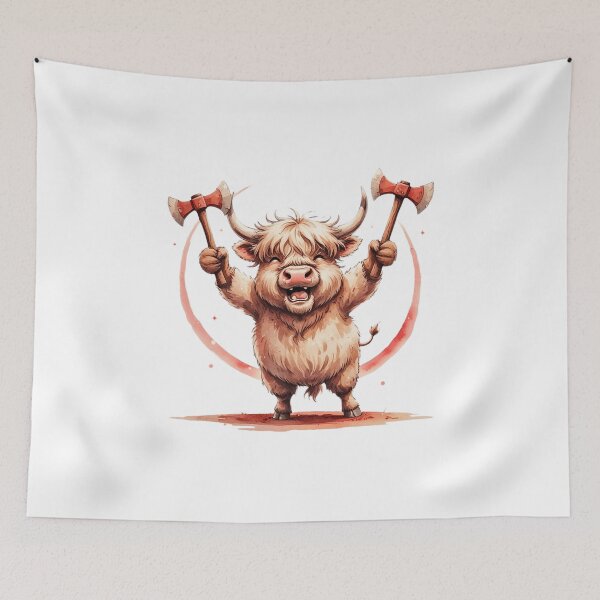 Item preview, Funny Highland Cow Barbarian with Dual Axes RPG Art designed and sold by AQUILAKREO.