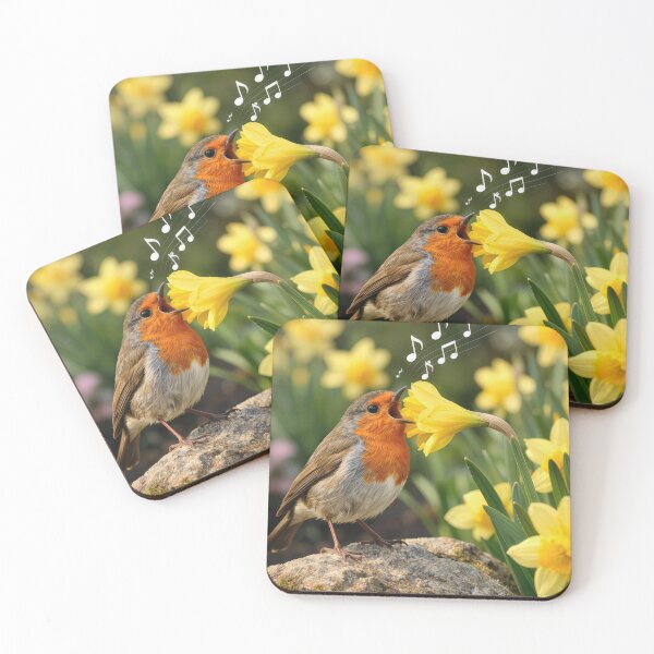 Item preview, Robin Singing into a Yellow Daffodil designed and sold by Maria Dryfhout.