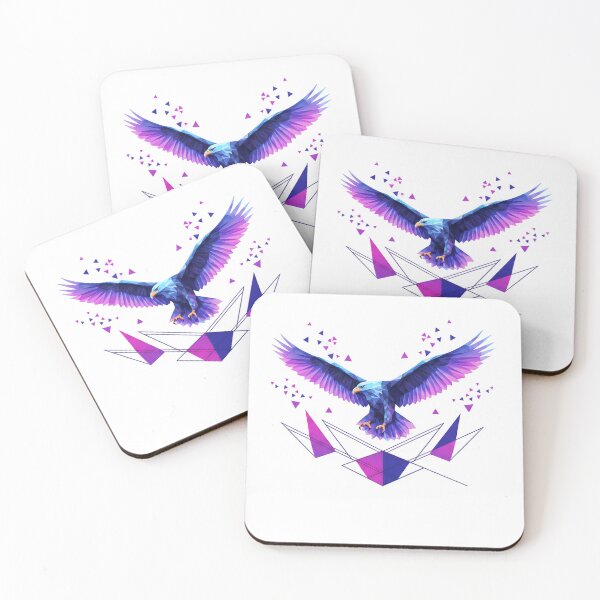 Item preview, A geometric eagle with wings spread wide in vibrant shades of blue and purple soars against a white background.  designed and sold by ARTSIT-SHOP.