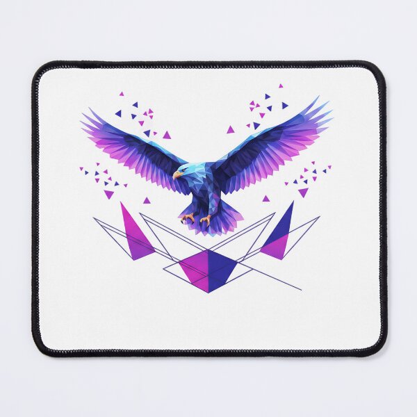 Item preview, A geometric eagle with wings spread wide in vibrant shades of blue and purple soars against a white background.  designed and sold by ARTSIT-SHOP.