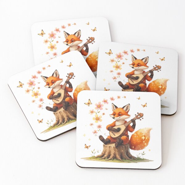 Item preview, Whimsical Fox Bard Playing Lute in Flower Field Art designed and sold by AQUILAKREO.