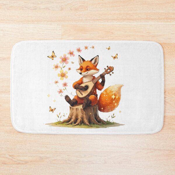 Item preview, Whimsical Fox Bard Playing Lute in Flower Field Art designed and sold by AQUILAKREO.