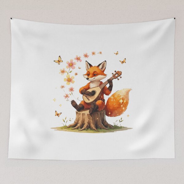 Item preview, Whimsical Fox Bard Playing Lute in Flower Field Art designed and sold by AQUILAKREO.