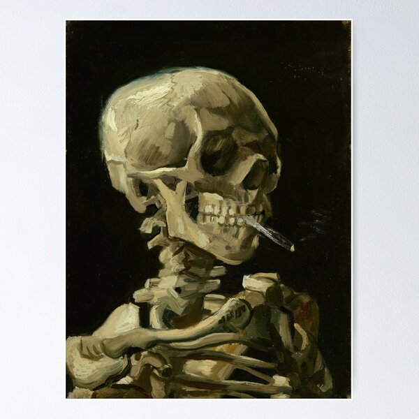Item preview, Head of a Skeleton With a Burning Cigarette by Vincent van Gogh: Gothic Art Poster designed and sold by artofuniverse.