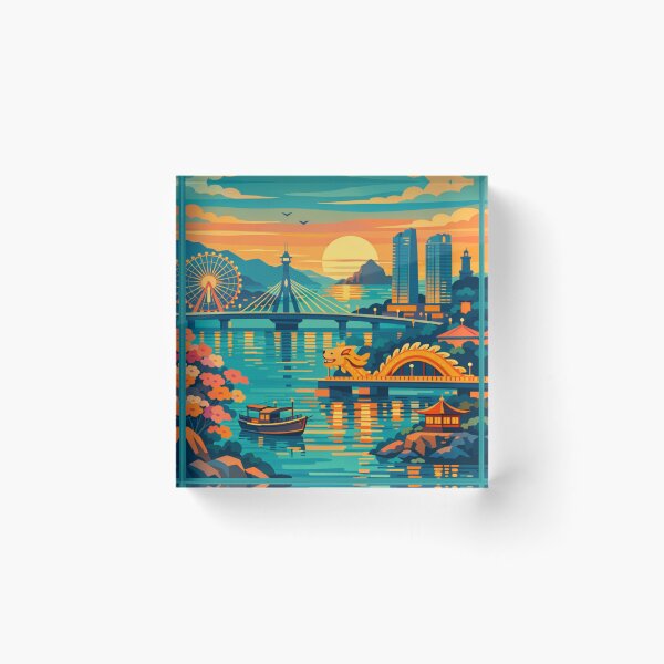 Item preview, Da Nang Vietnam river skyline sunset travel poster designed and sold by MatthewHeights.
