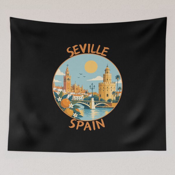 Item preview, Seville in Andalusia, Spain, Retro Travel Art Circle Emblem designed and sold by MaateoDesign.