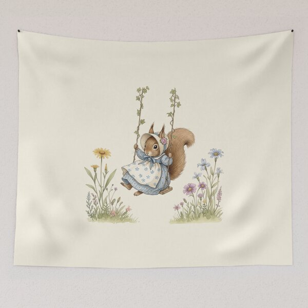 Item preview, Sweet Cottagecore Squirrel on a Vine Swing designed and sold by Pasteltone.