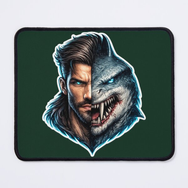 Item preview, Half Human Half Shark Hybrid Face – Fierce Predator Streetwear Sticker Design designed and sold by KrishAuraa.