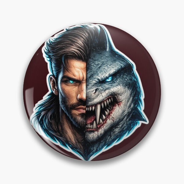 Item preview, Half Human Half Shark Hybrid Face – Fierce Predator Streetwear Sticker Design designed and sold by KrishAuraa.