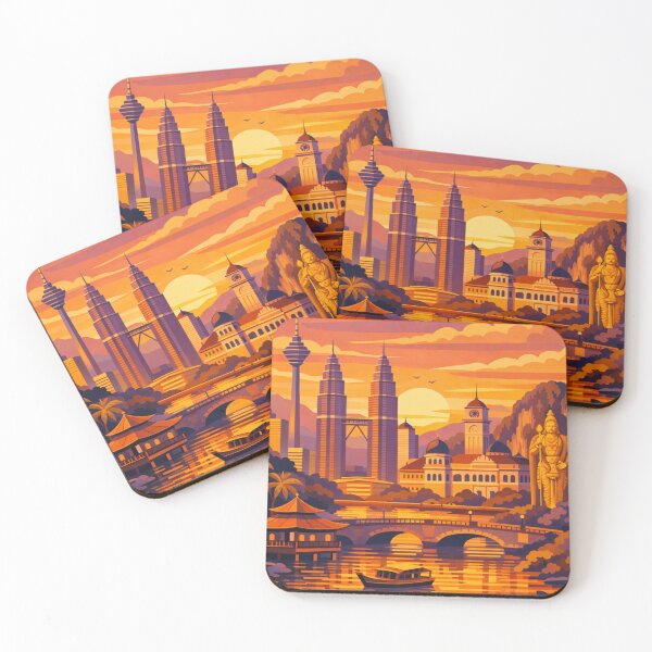 Item preview, Kuala Lumpur Malaysia sunset skyline river travel poster designed and sold by MatthewHeights.