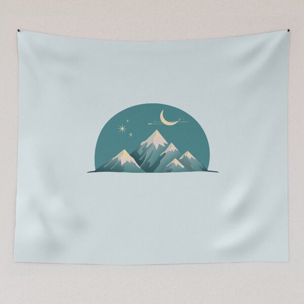 Item preview, minimalist mountains with the moon in the background - night landscape designed and sold by CypisDesign.