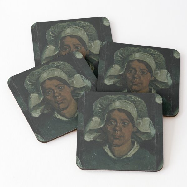 Item preview, Head of a Woman Wearing a White Cap by Vincent van Gogh: Moody Portrait Print designed and sold by artofuniverse.