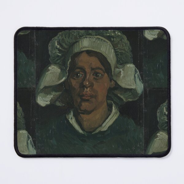 Item preview, Head of a Woman Wearing a White Cap by Vincent van Gogh: Moody Portrait Print designed and sold by artofuniverse.