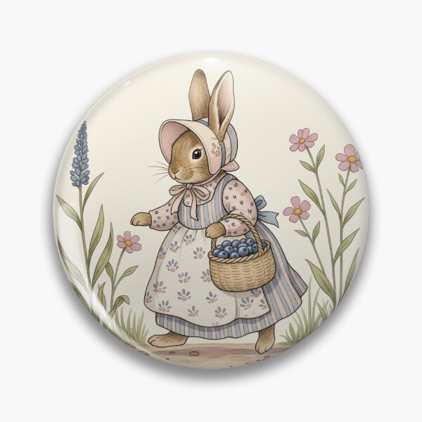 Item preview, Vintage Bunny with Blueberry Basket Illustration designed and sold by Pasteltone.