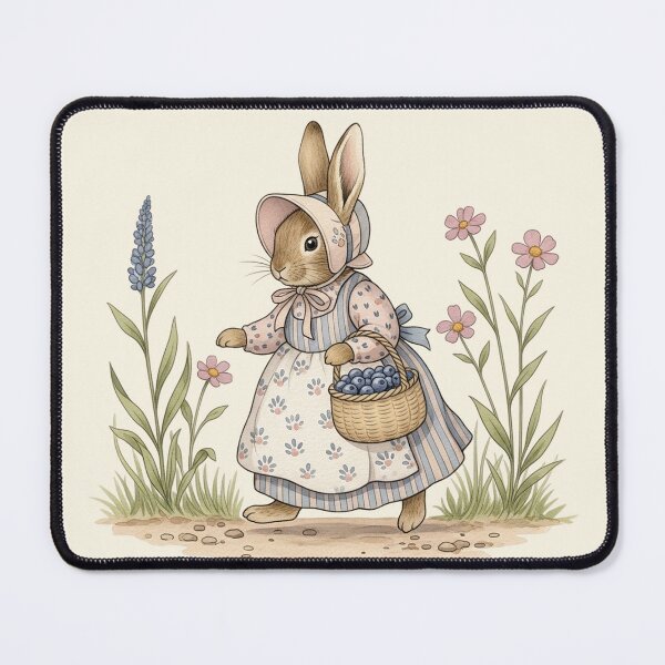 Item preview, Vintage Bunny with Blueberry Basket Illustration designed and sold by Pasteltone.