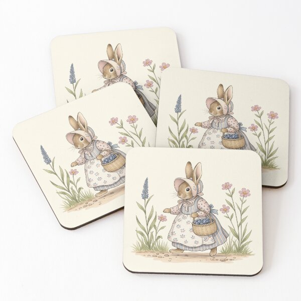 Item preview, Vintage Bunny with Blueberry Basket Illustration designed and sold by Pasteltone.
