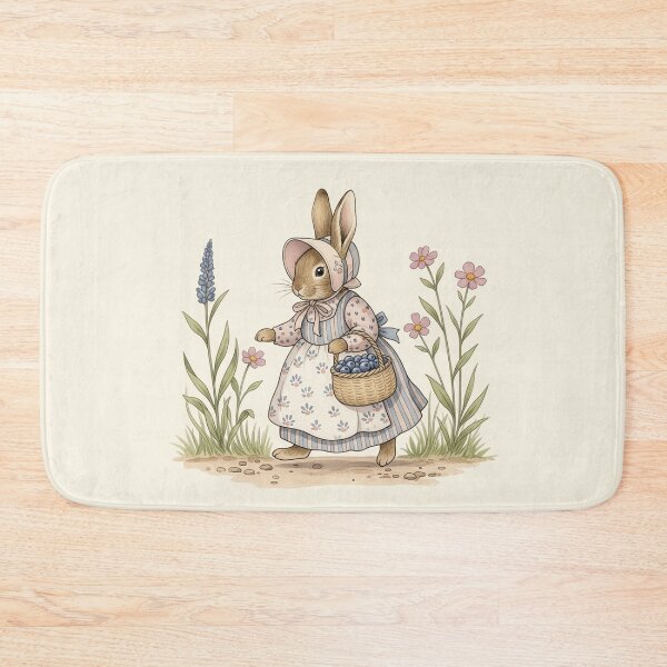 Item preview, Vintage Bunny with Blueberry Basket Illustration designed and sold by Pasteltone.