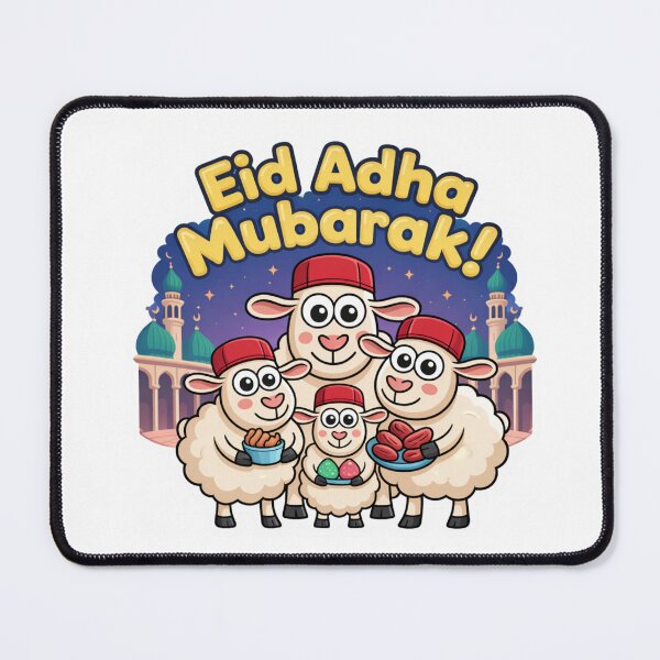 Item preview, Eid al-Adha Mubarak Sticker – Cute Cartoon Sheep with Mosque | Festive Islamic Illustration designed and sold by RALYSHOP.