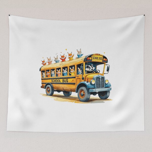 Item preview, Cute Animals Riding Yellow School Bus Back to School Art designed and sold by AQUILAKREO.
