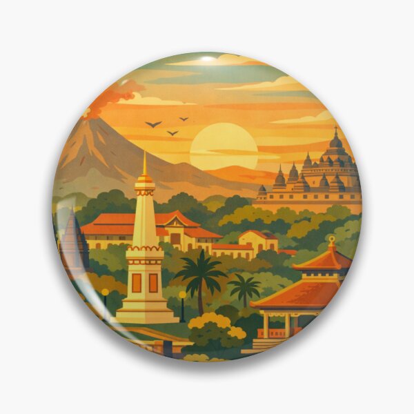 Item preview, Yogyakarta Indonesia temple volcano sunset travel poster designed and sold by MatthewHeights.