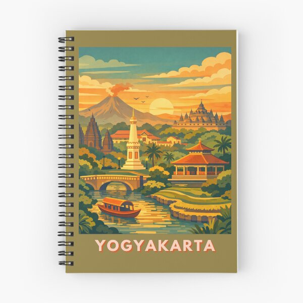 Item preview, Yogyakarta Indonesia temple volcano sunset travel poster designed and sold by MatthewHeights.